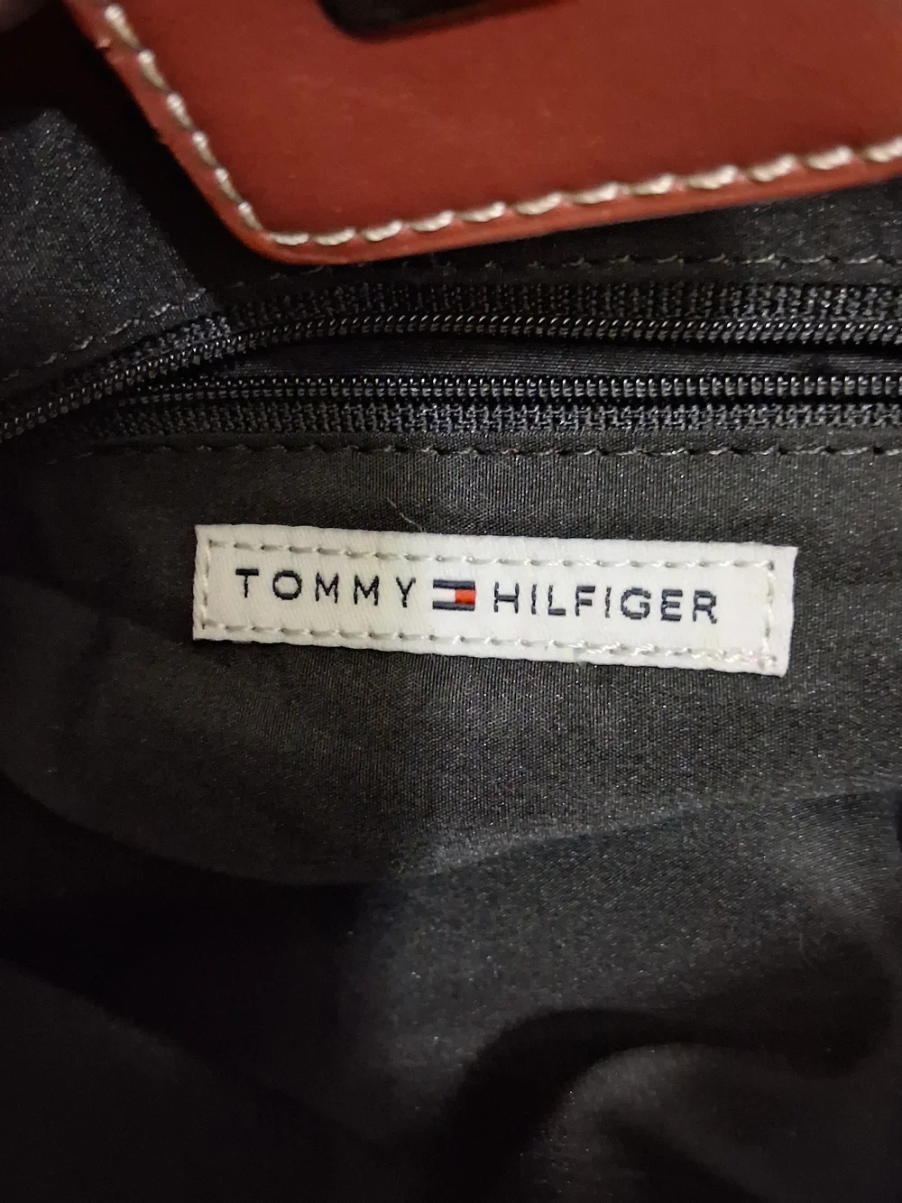Tommy Hilfiger Red Suede Shoulder Tote with Buckle Accents